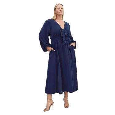 Imagem de City Chic Vestido feminino plus size - Maxi com gola V Ivanna, Azul marino, 54