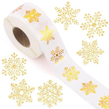 Imagem de AnyDesign 1000 pçs adesivos de Natal transparentes rolo laser ouro floco de neve adesivos autoadesivos de etiqueta de Natal de inverno para decoração de presente de cartão de convite de envelope de