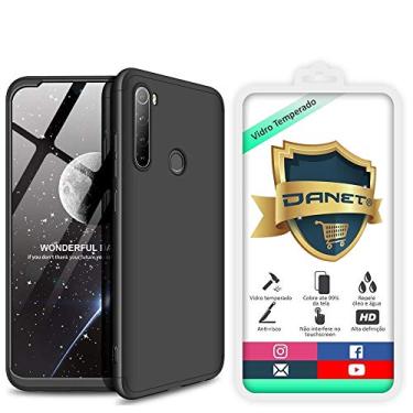 Imagem de Kit Capa Capinha Anti Impacto 360 Full Para Xiaomi Redmi Note 8 Com Tela 6.3Polegadas - Case Acr�lica Fosca Com Pel�cula De Vidro Temperado - Danet (Todo preto)