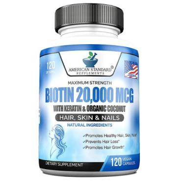 Imagem de Suplementos de biotina American Standard 20.000mcg com queratina - Ame