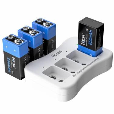 Imagem de Baterias recarregáveis Hixon 9V 850mAh com carregador, pacote com 4
