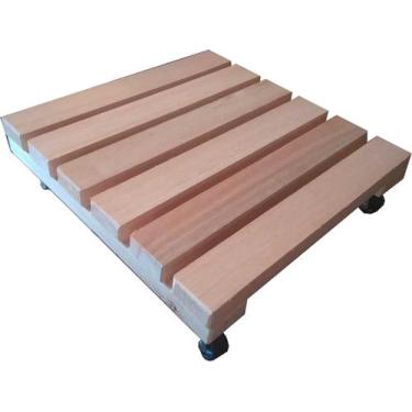 Imagem de Suporte de Madeira para Vasos Botijão Com Rodas 30x30 cm Sem Pintura N