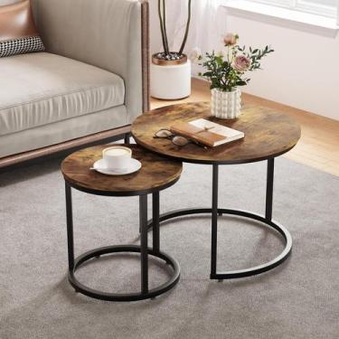 Imagem de Conjunto de mesa de café Nesting Smuxee 2 com tampo de madeira rústica