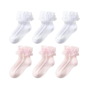 Imagem de Meias De Algodão Com Renda E Babados Para Meninas, Estilo Princesa, Co