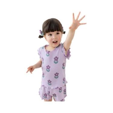 Imagem de Conjunto De Pijama Floral Para Meninas De 3 a 7 Anos, Camiseta De Mang