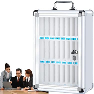 Imagem de Armário para armazenamento de celular, cofre para celular de parede com trava, compartimento de algodão perolado, alça de metal, estrutura de liga de alumínio