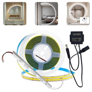 Imagem de Fita Led Cob 5M 12V 320 Leds/M + Botão Espelho Touch + Fonte - CBC