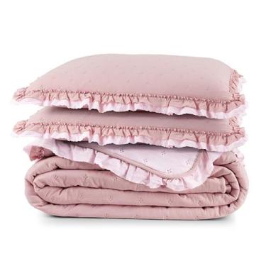 Imagem de Cobre Leito Casal Micropercal 200 Fios com Babado Malvinni Rosa - 3 Pe