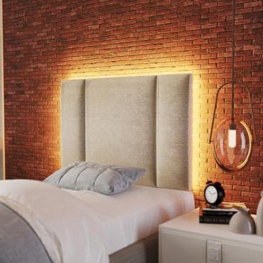 Imagem de Cabeceira Para Cama Solteiro com LED 90cmx60cm Linho Bege - Talita Cas