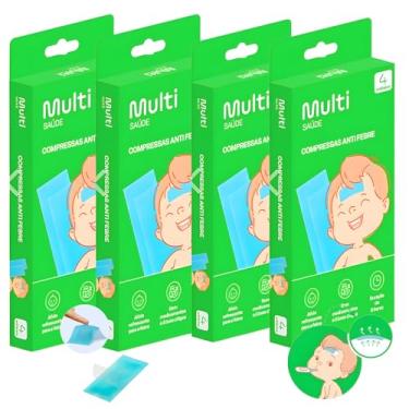 Imagem de Compressas Gel Refrescante Adesiva Antitérmica Alívio Imediato para Febre,injeção Pós-Vacina, Picadas de Insetos, Inchaços, Dores de Cabeça,Antifebre -Kit com 04 Caixas totalizando 16 Compressas