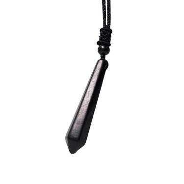 Imagem de LWQCHW Colar com pingente de shungite natural – Ponta de cristal preto polido com cordão ajustável para proteção de energia negativa e cura
