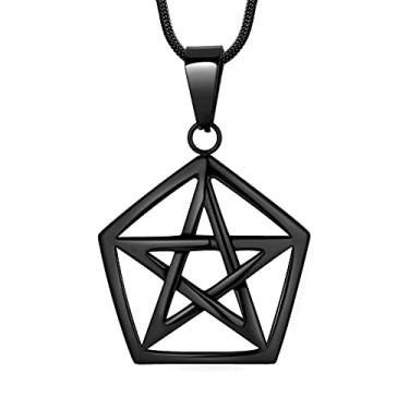 Imagem de Colar pentagrama pentagrama Wiccan - pingente satânico estrela aço inoxidável 316L selo tradicional de tetragrama de Salomão Eliphas Levi's Pentagra Wicca Punk joia retrô, Aço inoxidável Ouro