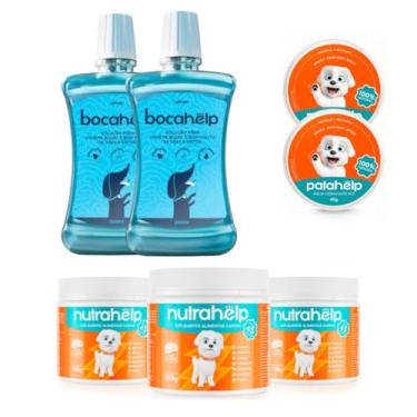 Imagem de Kit 3 NutraHelp 2 Solução Bucal Pet Bocahelp E 2 Pomada Balm Hidratante PataHelp