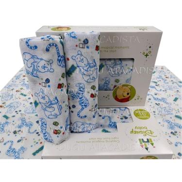 Imagem de Pacote Com 5 Fralda 70X70Cm Estampa Ursinho Pooh Masculino