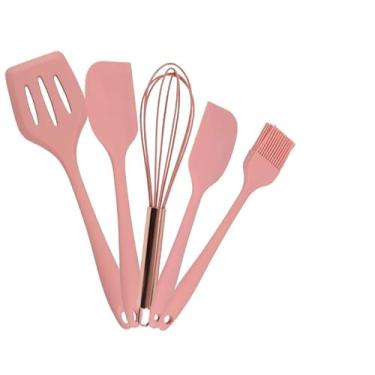 Imagem de Utensilio Para Cozinha Kit 5 Peças Colher Silicone Conjunto Espátula Pincel Fue Escumadeira Artigo De Culinária