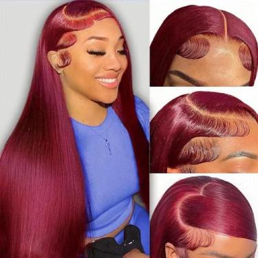 Imagem de Perucas frontais de renda BungioL 13x6 99m Burgundy Human Hair 22"