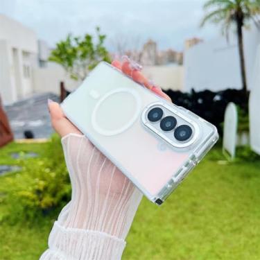 Imagem de Capa para Samsung Z Fold 6 Senior com lente metálica descolorida, magnética, à prova de choque, com carregamento sem fio (para Samsung Z Fold 6/branca)