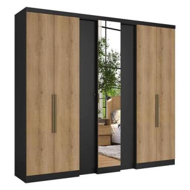 Imagem de Guarda Roupa Casal Selecto Glass 7 Portas Preto Capuccino Acetinado - 