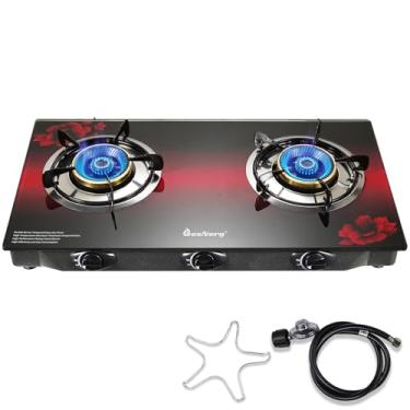 Imagem de BesNerg Fogão A Gás Propano De 2 Bocas, Fogão A Gás Portátil Com Ignição Automática Em Vidro Temperado, Adequado Para Áreas Externas/Acampamentos/Rvs
