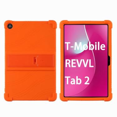 Imagem de Kwamaz Capa para Revvl Tab 2 (2025), capa infantil de silicone macio para tablet Tmobile Revvl Tab 2, com suporte (laranja)