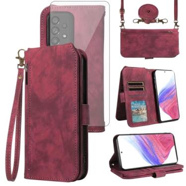 Imagem de Asuwish Capa de telefone para Samsung Galaxy A53 5G carteira celular com protetor de tela de vidro temperado alça transversal alça flip zíper suporte para cartão de crédito A 53 G5 53A SM A536U 6,5