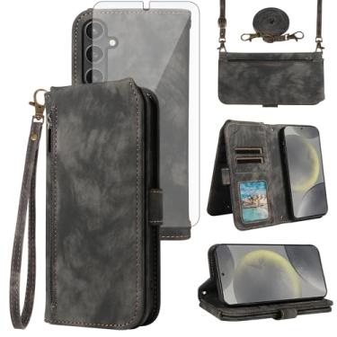 Imagem de Asuwish Capa de celular para Samsung Galaxy S24/S25 5G carteira celular com protetor de tela de vidro temperado alça transversal alça flip porta-cartão de crédito slot S 24 24S 25 25S G5 SM-S931U