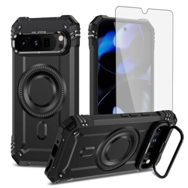 Imagem de Furiet Capa de celular para Google Pixel 9 Pro XL e protetor de tela de vidro temperado com 2 camadas, amortecedor rígido, carregamento sem fio, suporte Magsafe, à prova de choque, silicone macio