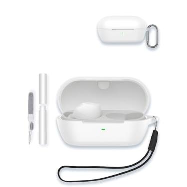 Imagem de Capa para fones de ouvido Sony WF-C710N verdadeiramente sem fio com cancelamento de ruído, capa protetora de silicone macio WUNIAK resistente a arranhões com kit de limpeza, mosquetão e cordão, branca
