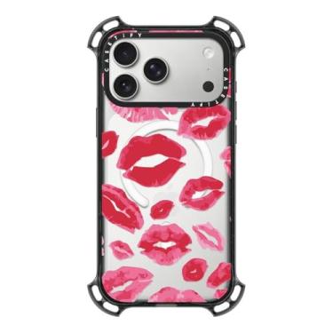 Imagem de CASETiFY Capa Bounce para iPhone 17 Pro Max [à prova de choque/compatível com Magsafe/6,5 m. Proteção contra quedas de grau militar 7X] - Beijos de batom - Preto transparente