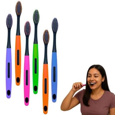 Imagem de Kit 6 Escovas De Dente Macia Limpador De Lingua E Bochechas Com Capa P