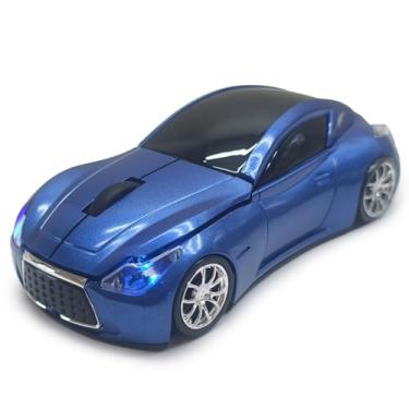 Imagem de SDGSQHA Mouse de carro sem fio para computador, com receptor USB, 3D, 1600DPI, legal e fofo, para laptop, PC, Mac, para meninos, meninas, crianças e adultos (azul claro)