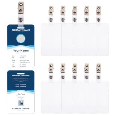 Imagem de Starry 10 peças de crachá de identificação de sublimação em branco de alumínio dupla face com clipe de crachá de identidade, etiqueta de identificação, etiquetas de nome, chaveiro de metal, blanks de