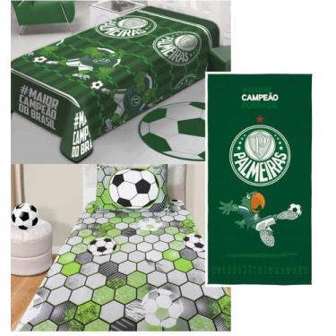 Imagem de Kit Quarto Palmeiras Manta e Toalha com Jogo de Cama Futebol - Portall