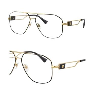 Imagem de Versace VE1287 Medusa Armação de óculos em forma de piloto com kit de óculos de luxo eSHADES, Preto/dourado (59 mm), 59 mm