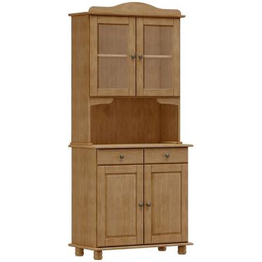 Imagem de Armário de Cozinha Rústico Com Cristaleira 4 Portas 2 Gavetas Lazuli F06 Freijó - Lyam Decor