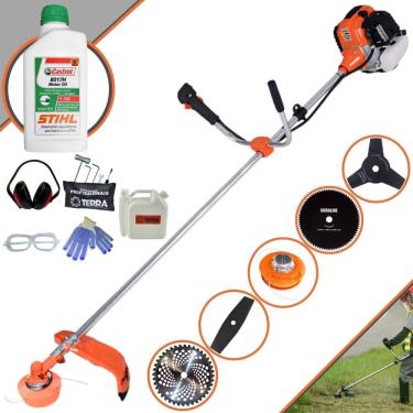 Imagem de Roçadeira Multifuncional Terra GR520XP À Gasolina 52cc 2,5HP 6.500rpm 5 Em 1 Com Carretel de Nylon + Kit 4 Lâminas de Corte + ÓLEO STIHL 8017 2T + EPI