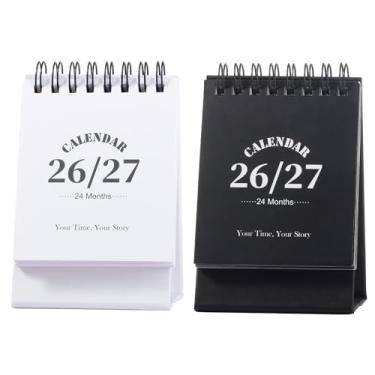 Imagem de Calendário de mesa 2026-2027, calendário de 2 anos de janeiro de 2026 a dezembro de 2027, agenda mensal de mesa com adesivos para casa, escritório, organização escolar (P - preto + branco, 7,6 cm x