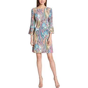 Imagem de Tommy Hilfiger Vestido feminino com gola redonda e manga sino, Rosa choque multi, 42