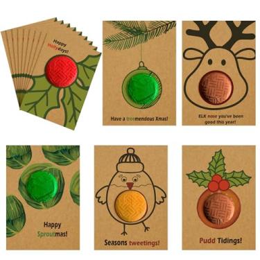 Imagem de Tenceur 96 peças de cartões de tokens de chocolate com tema natalino engraçado Kraft Candy Treat Holder Cartões de felicitações de Feliz Natal para reunião de amigos e família, suprimentos de inverno