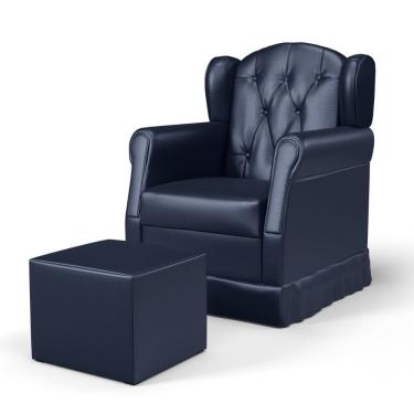 Imagem de Poltrona de Amamentação Fixa com Puff Letícia Sintético Azul Marinho - Phoenix