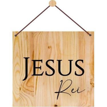 Imagem de Placa Decorativa - Jesus Rei em Madeira Pinus 25x25 cm - Arks Presente