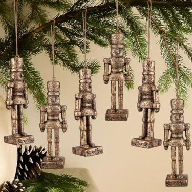 Imagem de Jetec 6 peças de enfeite de quebra-nozes de latão vintage de resina de soldado pendurado, boneco de quebra-nozes retrô, enfeite de Natal para decoração de árvore de Natal