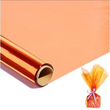Imagem de shareluck Rolo de papel celofane laranja de 30,5 m x 43 cm - envoltório de celofane transparente laranja para Halloween para embrulhar cesta de presente, petiscos, vinho, decoração de festa