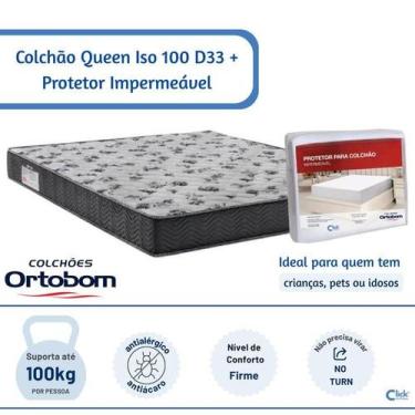 Imagem de Colchão Ortobom Queen Iso 100 D33 158x198x18 com Protetor Impermeável 