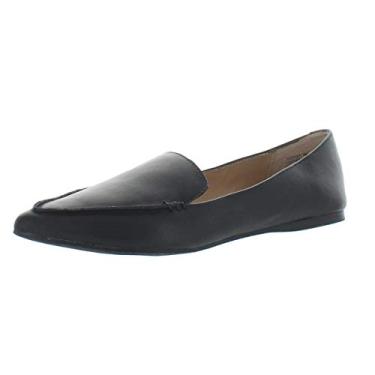 Imagem de Steve Madden Mocassim feminino de penas plano, Couro preto, 11 Wide
