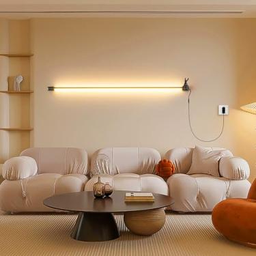 Imagem de Luminária de parede de alumínio com interruptor, luminária de parede retrô de acrílico com cabo, decoração moderna, linear, rotação de 360 graus, arandela com cabo, luminária de corredor par