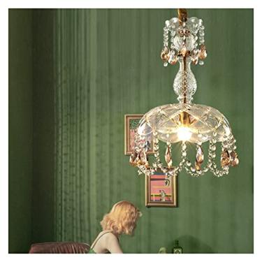 Imagem de Lustre de cristal Internet Celebridade Europeu Retro Quarto Luminária pendente de cabeceira Sala de jantar Sala de estar TV Barra de parede Lustre pequeno de cristal de cabeça única (Tamanho