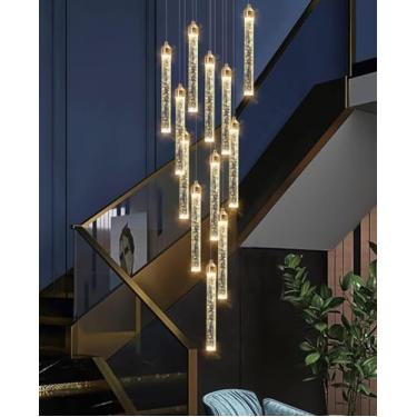Imagem de Lustre de cristal LED regulável com 12 luzes, elegante luminária pendente embutida dourada para decoração de entrada e sala de estar, iluminação de teto moderna