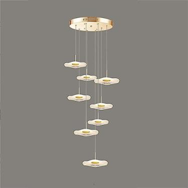 Imagem de Luminária pendente moderna com 3 luzes de folha de lótus, lustre de LED para ilha de cozinha, entrada dourada, teto alto, escada, sala de jantar, sala de estar, quarto