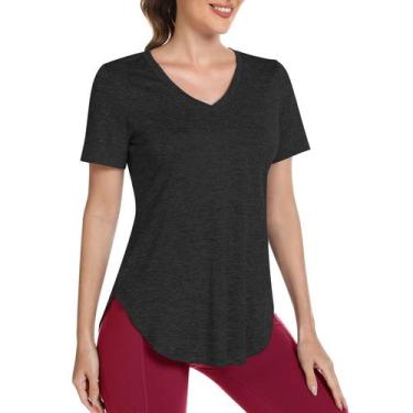 Imagem de Camisa de treino Alovien, manga curta, solta, para mulheres, preta